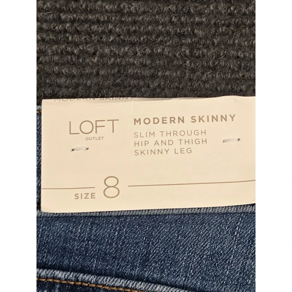 Loft Outlet Modern Skinny Jeans Womens 8 Blue Side Stripe Raw Hem‎ NWT